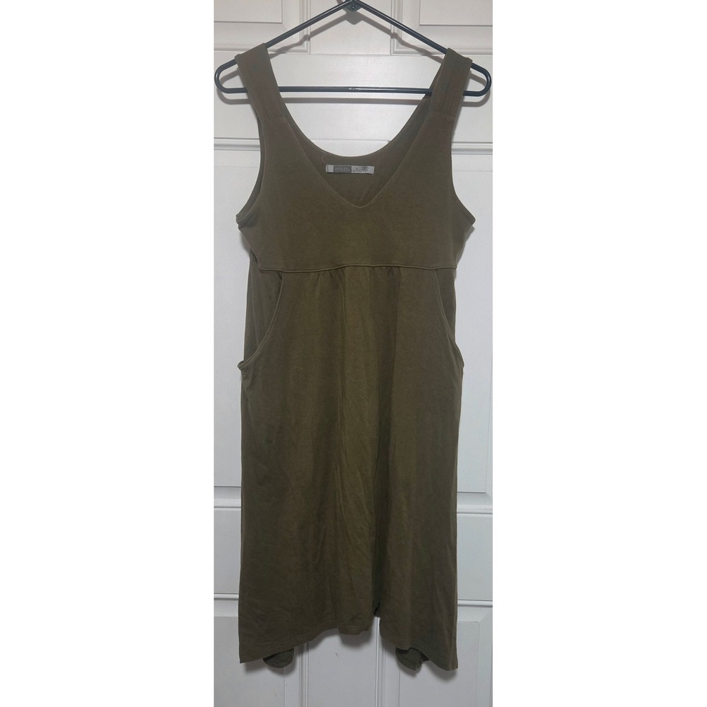 Athleta Womens Olive Green Cotton Modal V-Neck Pocket Midi Dress Medium 819724